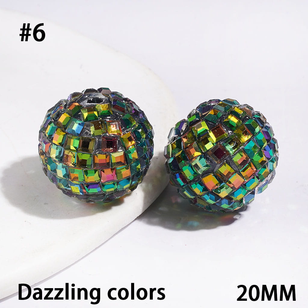 Acrylic Beads Disco Ball with Cube Square Shaped Rhinestones, 20MM Multi-Color