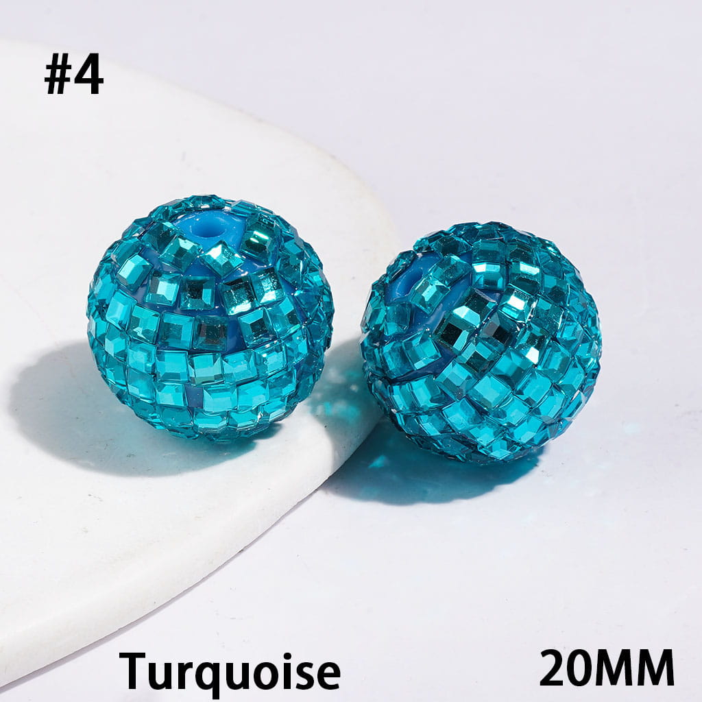 Acrylic Beads Disco Ball with Cube Square Shaped Rhinestones, 20MM Multi-Color