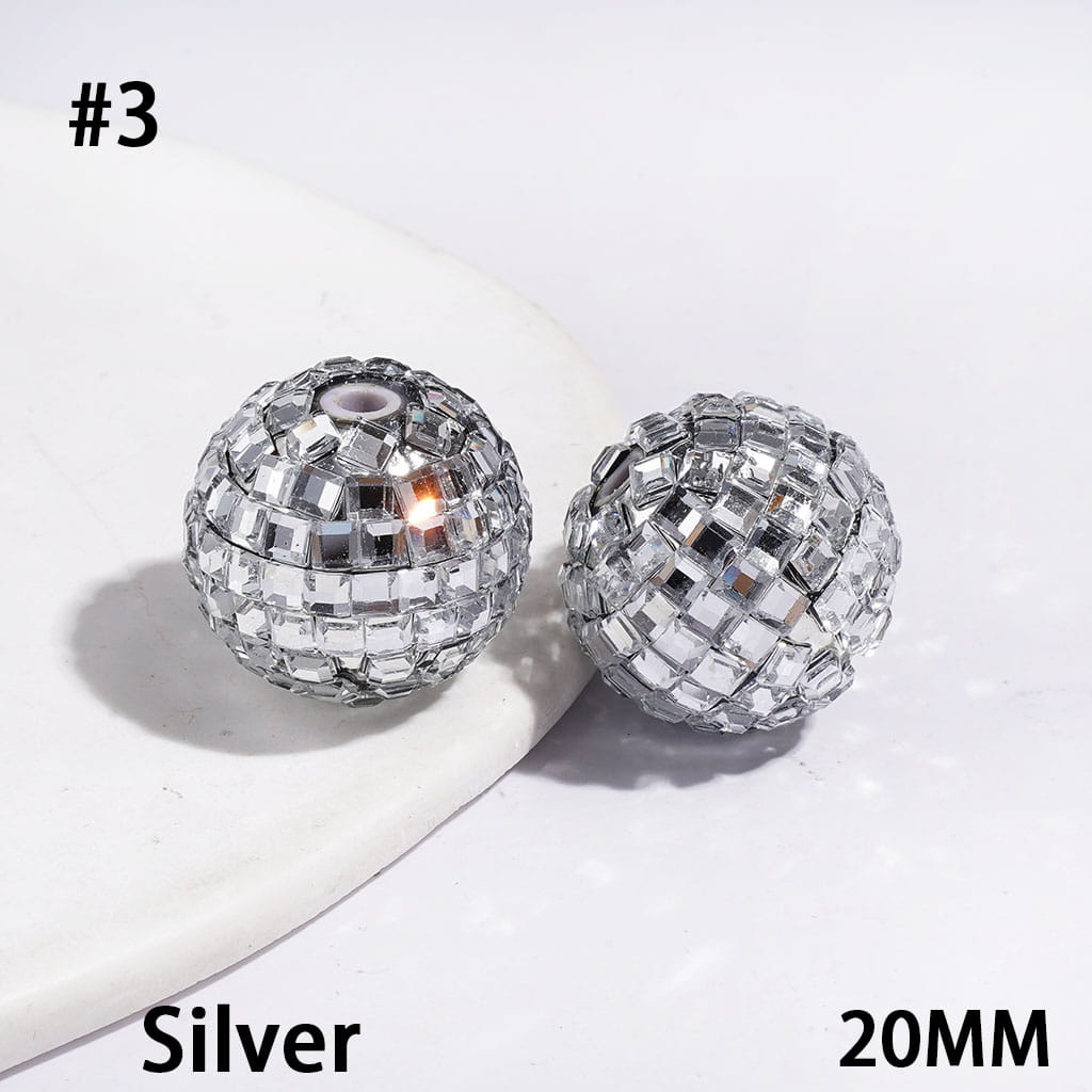 Acrylic Beads Disco Ball with Cube Square Shaped Rhinestones, 20MM Multi-Color