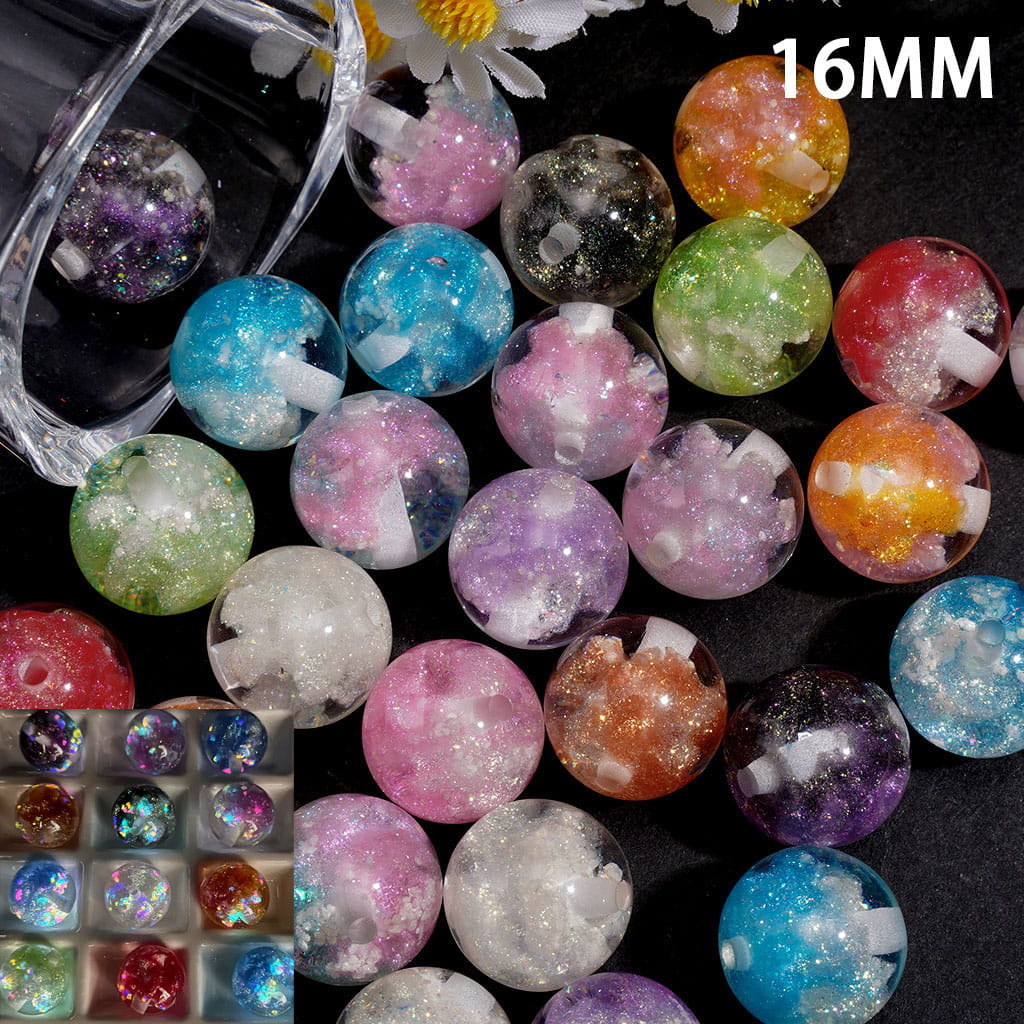 Glitter and Coral Reef Design Luminous Acrylic Beads for Bracelets, 16MM, Semi-Clear, Random Mix