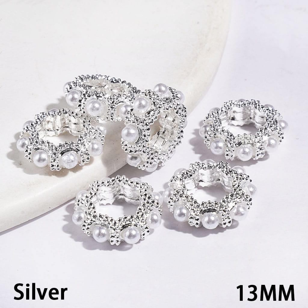 Metal Spacer Beads Sun Shaped Design with White Pearl, 13MM Multi-Color