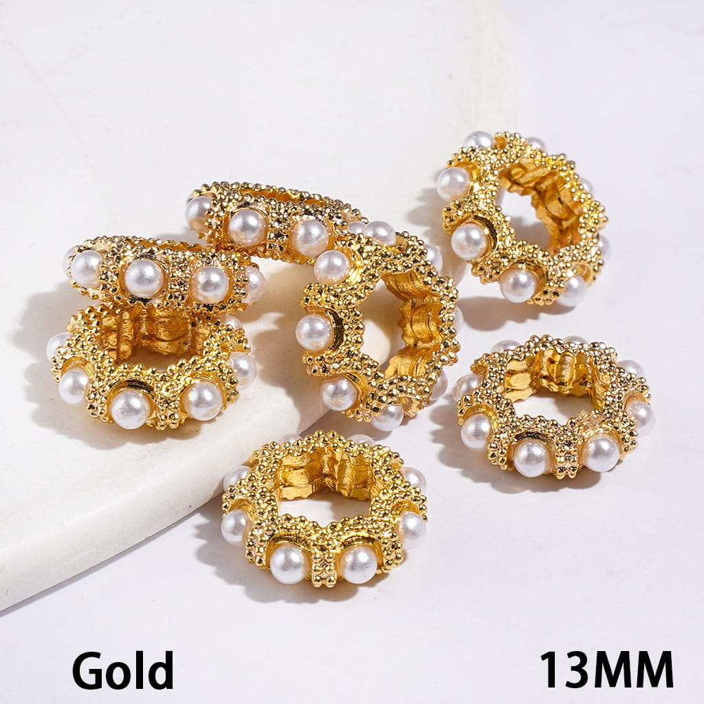 Metal Spacer Beads Sun Shaped Design with White Pearl, 13MM Multi-Color