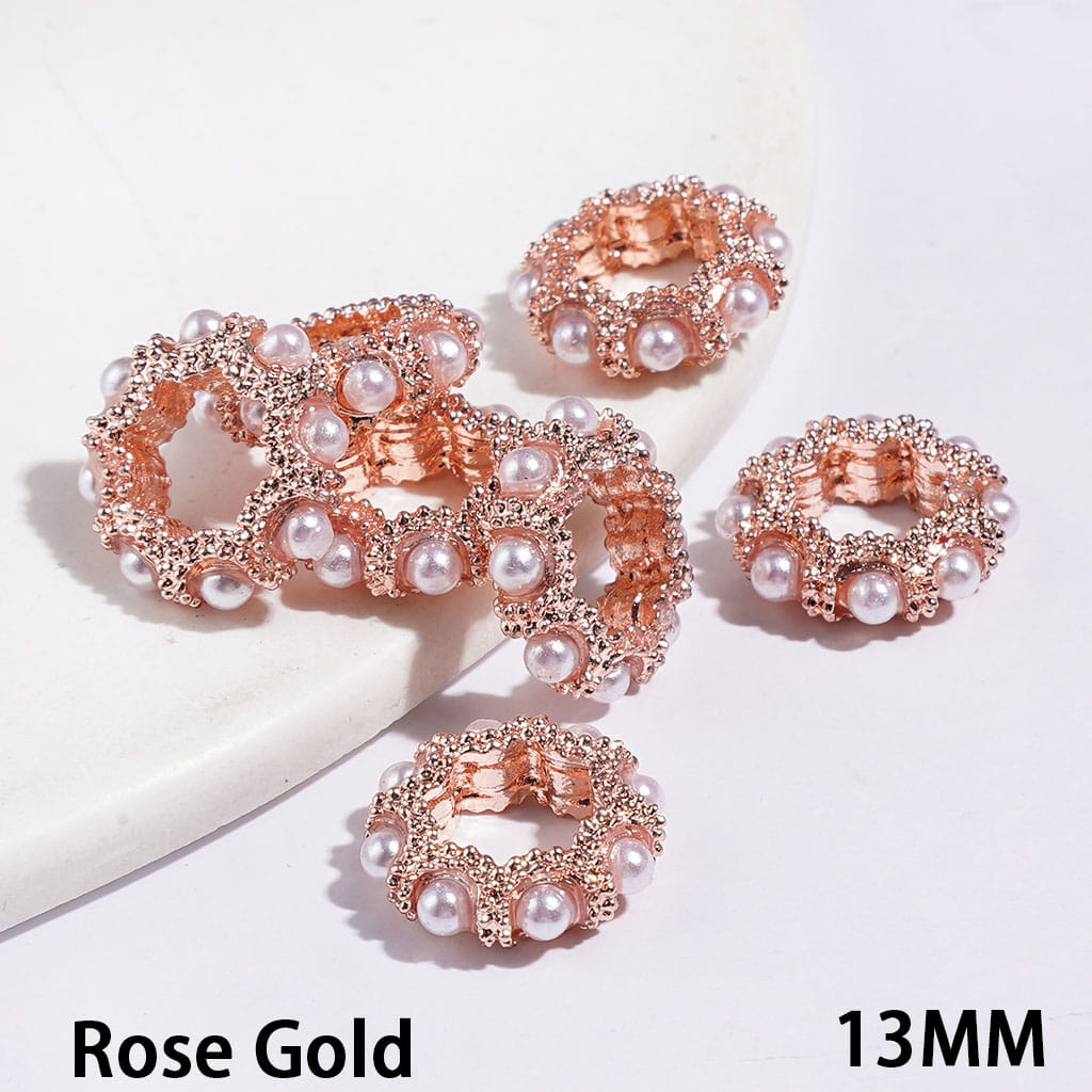Metal Spacer Beads Sun Shaped Design with White Pearl, 13MM Multi-Color