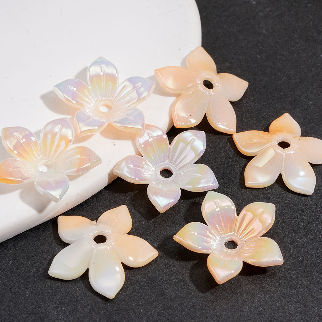 Bead Cages UV Coating Curly Five-Petaled Flower, Acrylic Bead Cap, Around 22MM, Multi-Color (They Fit 16MM Beads)