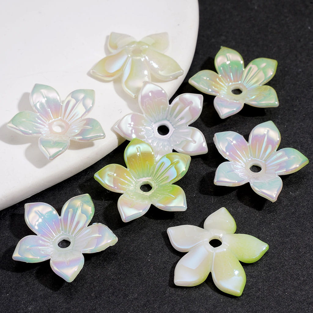 Bead Cages UV Coating Curly Five-Petaled Flower, Acrylic Bead Cap, Around 22MM, Multi-Color (They Fit 16MM Beads)