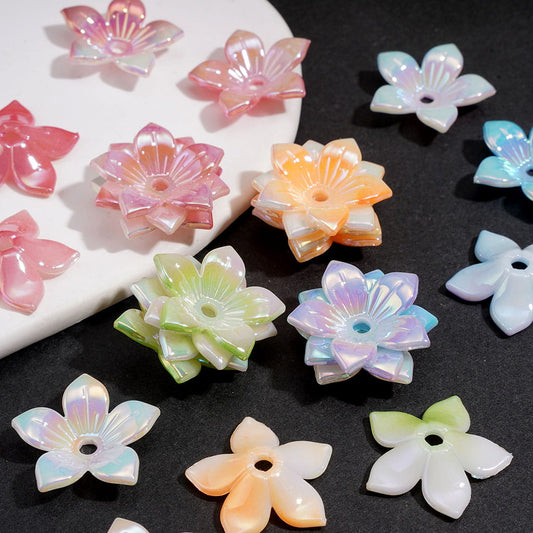 Bead Cages UV Coating Curly Five-Petaled Flower, Acrylic Bead Cap, Around 22MM, Multi-Color (They Fit 16MM Beads)