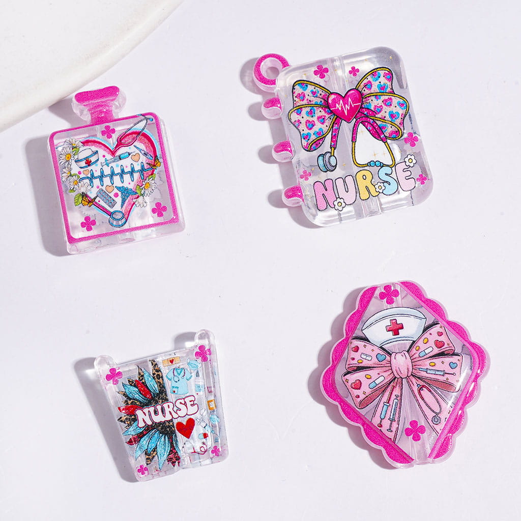 Acrylic Beads and Pendants Nurse Medicine Theme, Pink Series, Random Mix
