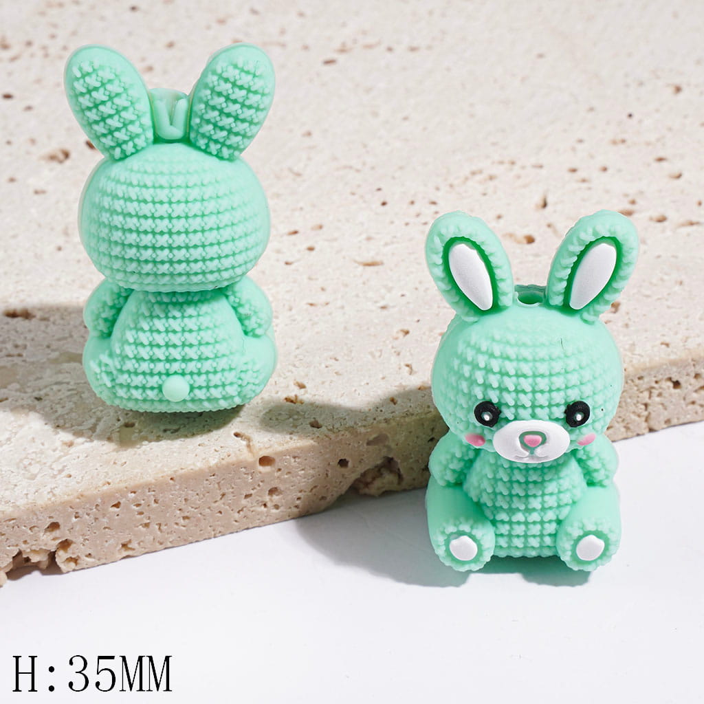 3D Knitted Style Bunny with Shy Expression Silicone Focal Beads, Height 35MM, Multi-Color