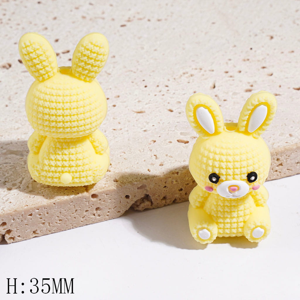 3D Knitted Style Bunny with Shy Expression Silicone Focal Beads, Height 35MM, Multi-Color
