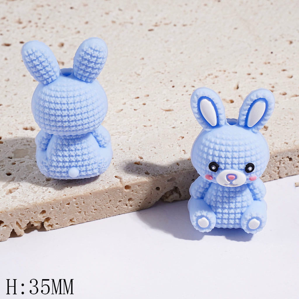 3D Knitted Style Bunny with Shy Expression Silicone Focal Beads, Height 35MM, Multi-Color
