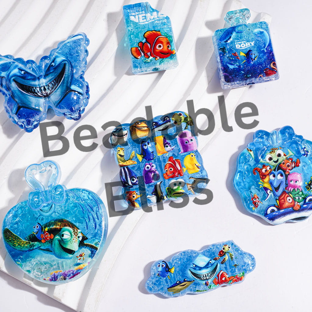 Acrylic Crackle Beads and Pendants with Marine Life Character in Blue Series, Random Mix