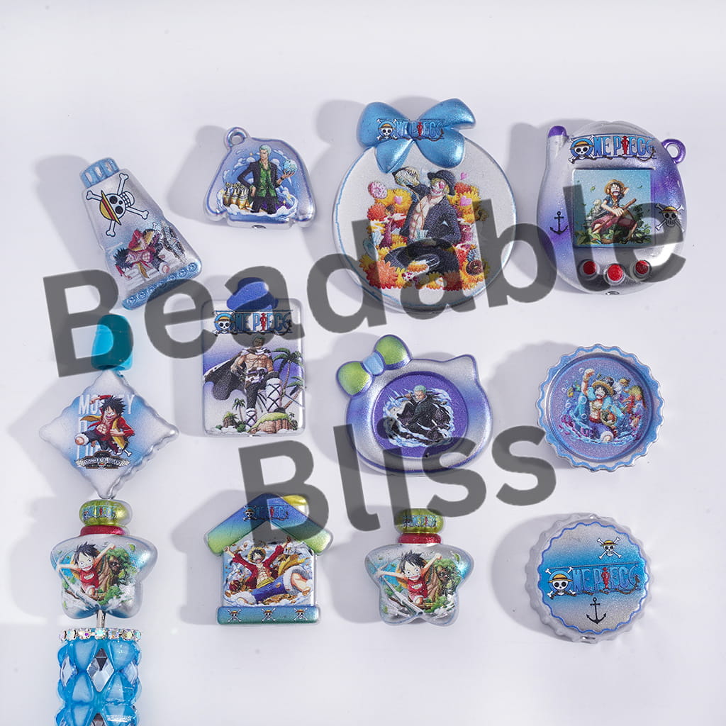 Collection of colorful toy devices with character designs on a white background