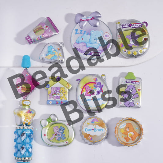 Acrylic Beads Metallic Silver Color Matte with Rainbow Bear Character, Colorful Series, Random Mix