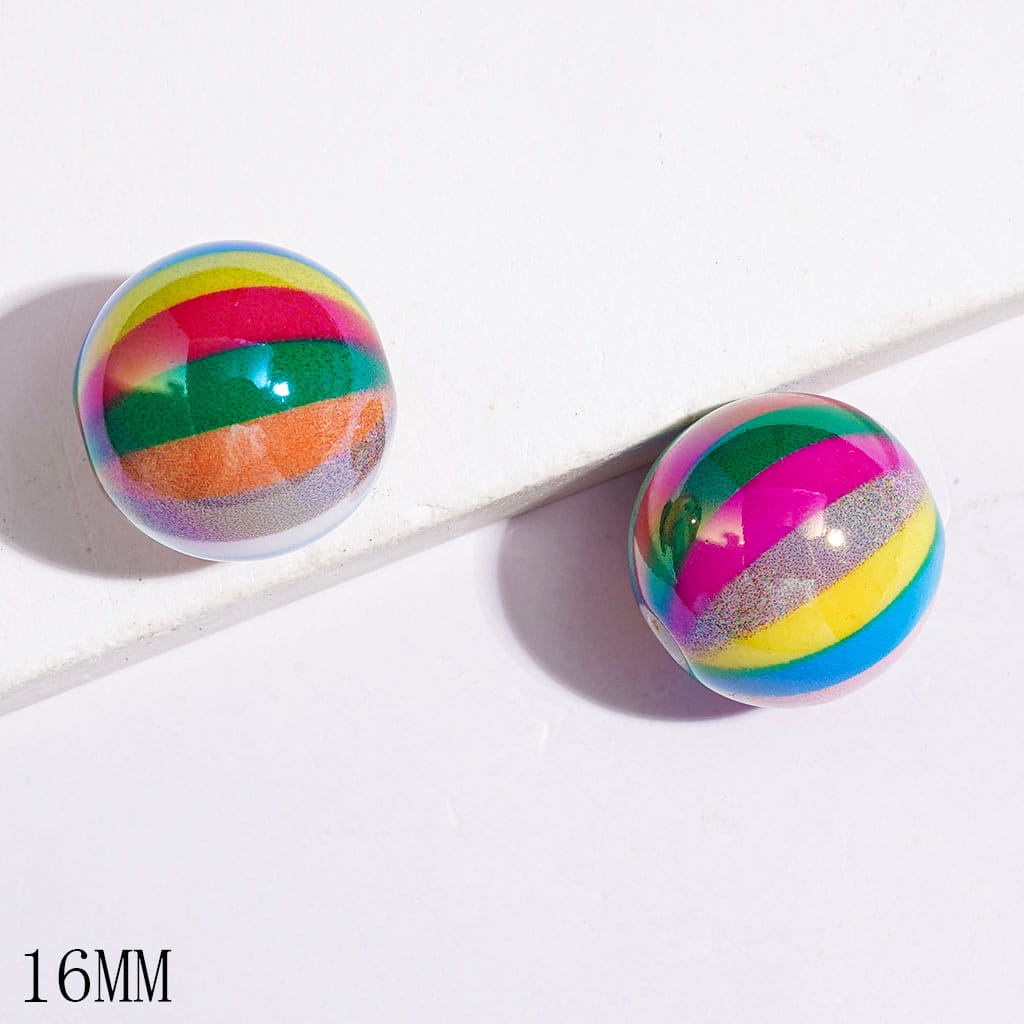 UV-Coated Acrylic Beads for Bracelets with Rainbow Stripes, 16MM Random Mix