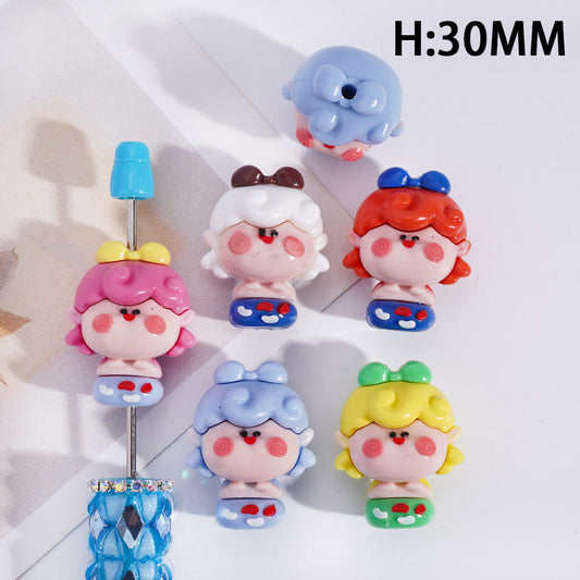 Set of colorful character-shaped objects on a white background with 'H:30MM' text.