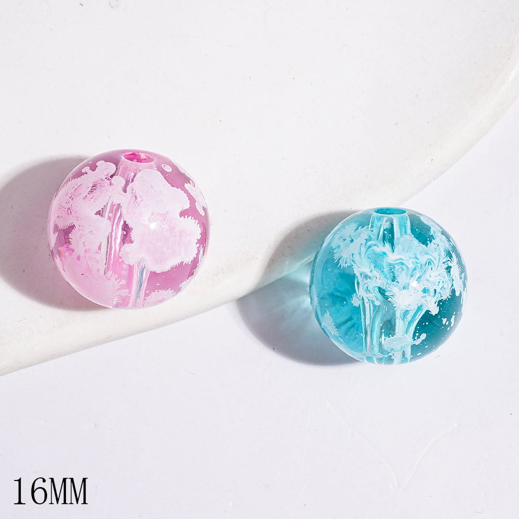 Acrylic Beads for Bracelets White Spot in Painting Effect, Semi-Clear, 16MM, Multi-Color, Random Mix