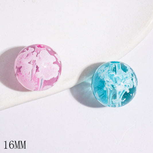 Acrylic Beads for Bracelets White Spot in Painting Effect, Semi-Clear, 16MM, Multi-Color, Random Mix