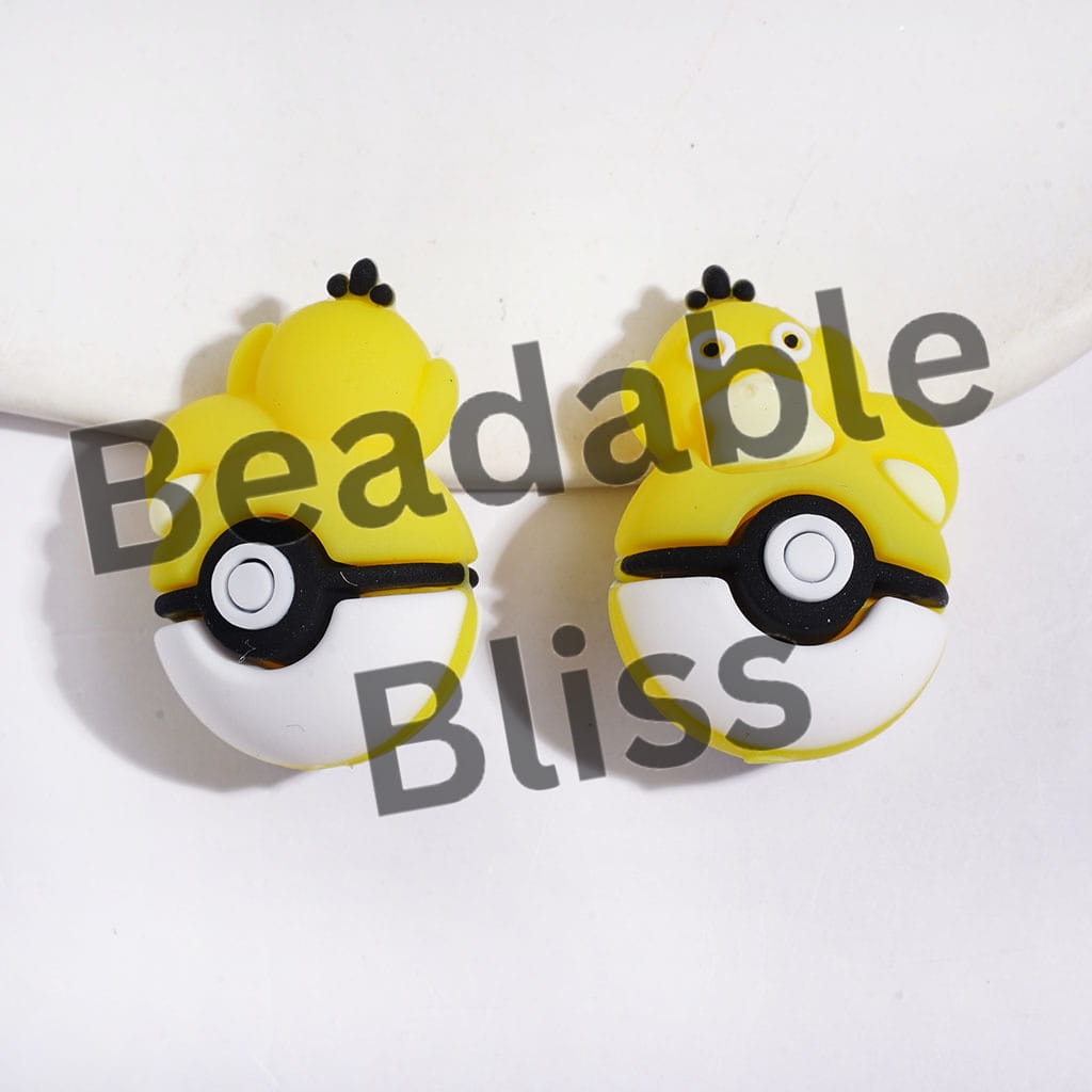 3D Cute Duck Lying on Magic Ball Silicone Focal Beads, 20*30MM Multi-Color