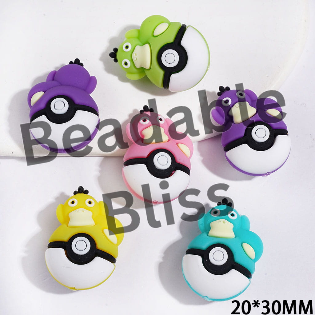 3D Cute Duck Lying on Magic Ball Silicone Focal Beads, 20*30MM Multi-Color