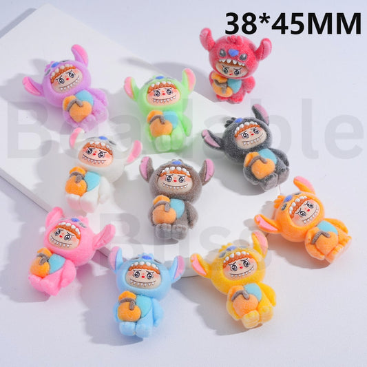 Acrylic Beads Cute Flocked Labub with Stitc Costume Holds a Bag Multi-Color 38*45MM, Random Mix