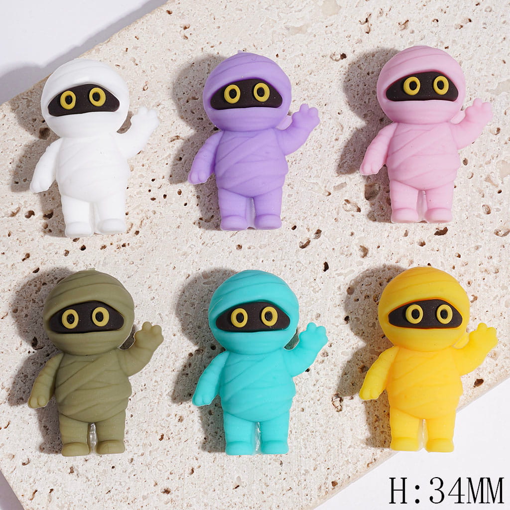 Silicone Focal Beads 3D Mummy with Waving Gesture and Various Colors Bandage, Height 34MM