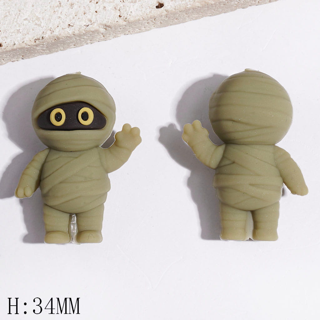 Silicone Focal Beads 3D Mummy with Waving Gesture and Various Colors Bandage, Height 34MM