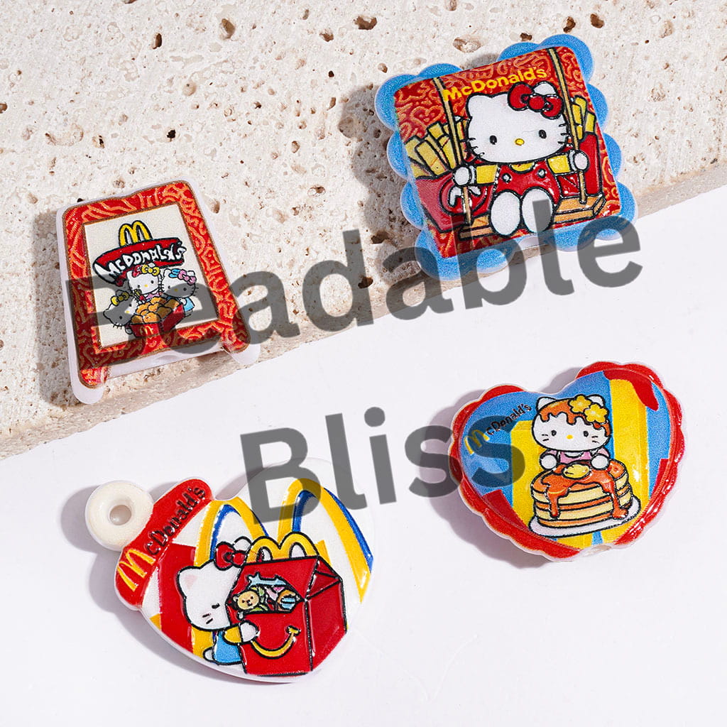 Acrylic Beads and Pendants Cute Cat Characters in Fast Food Series, Random Mix