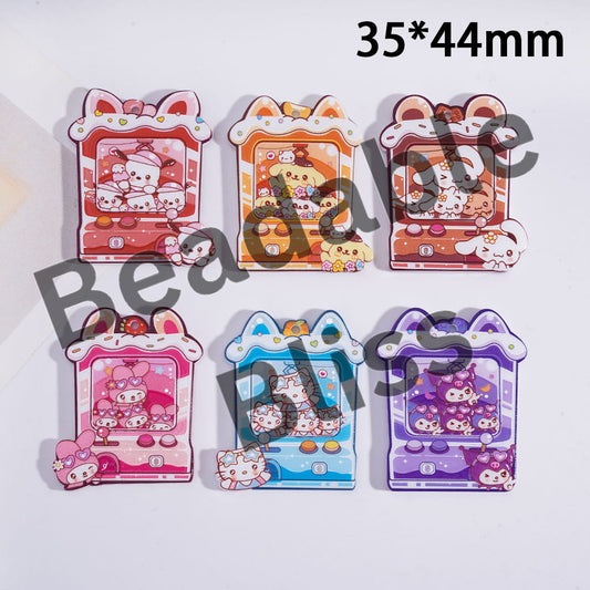 Set of six colorful phone cases with cartoon characters on a white background