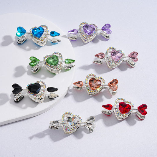 Fancy Silver Alloy Beads Cupi's Arrow Heart Love with Shiny Rhinestones Multi-color 43*20MM