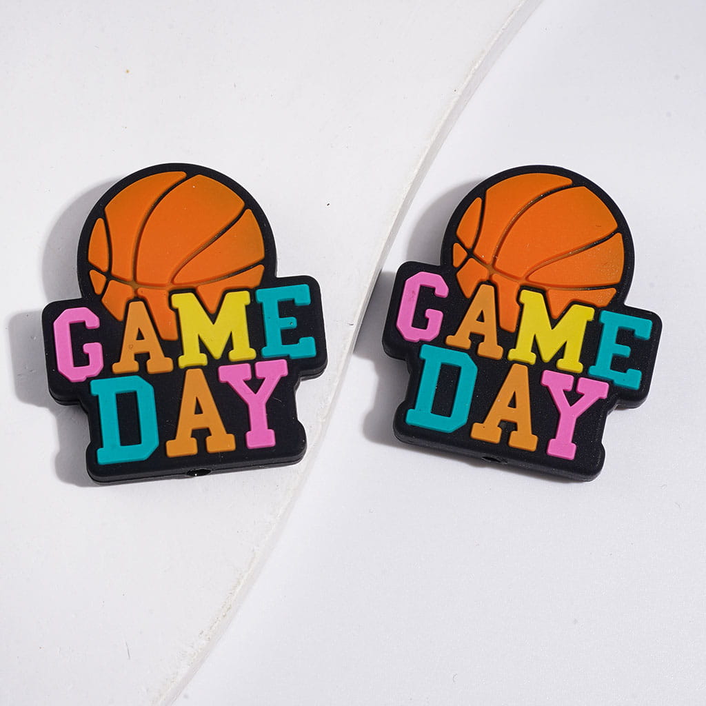 Silicone Focal Beads with Text "GAME DAY" and Various Sports