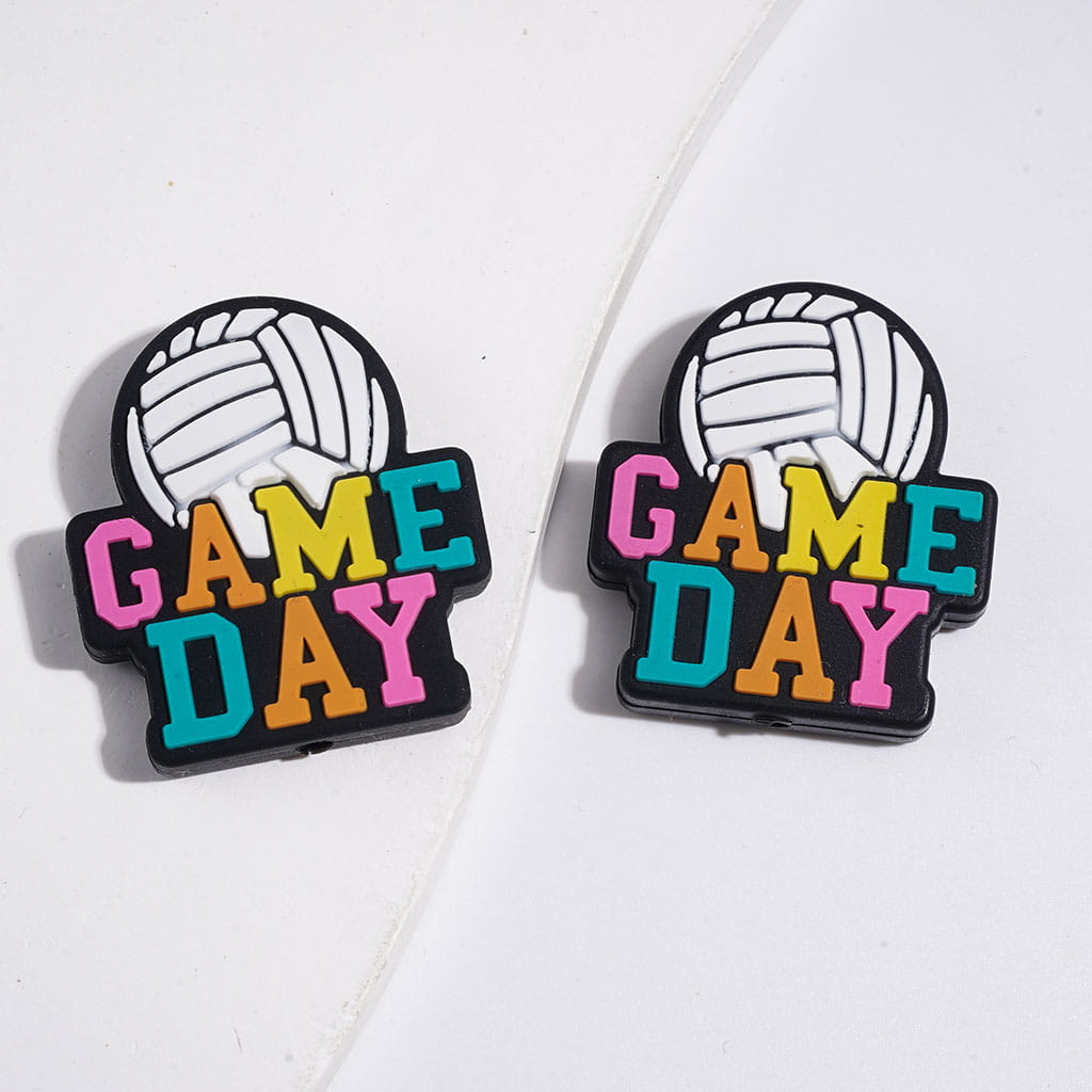 Silicone Focal Beads with Text "GAME DAY" and Various Sports