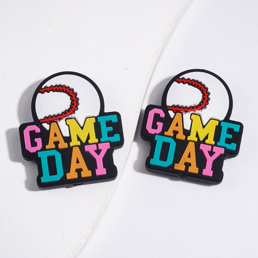 Silicone Focal Beads with Text "GAME DAY" and Various Sports
