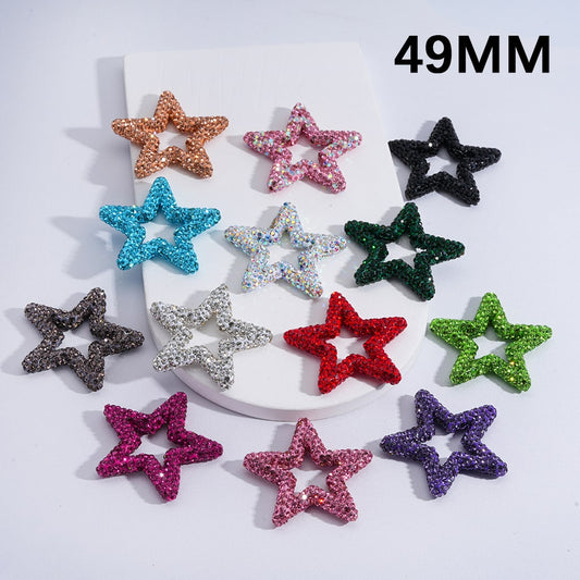 Clay Beads Large Five-Pointed Star Frame with Shiny Rhinestones Multi-Color 49MM