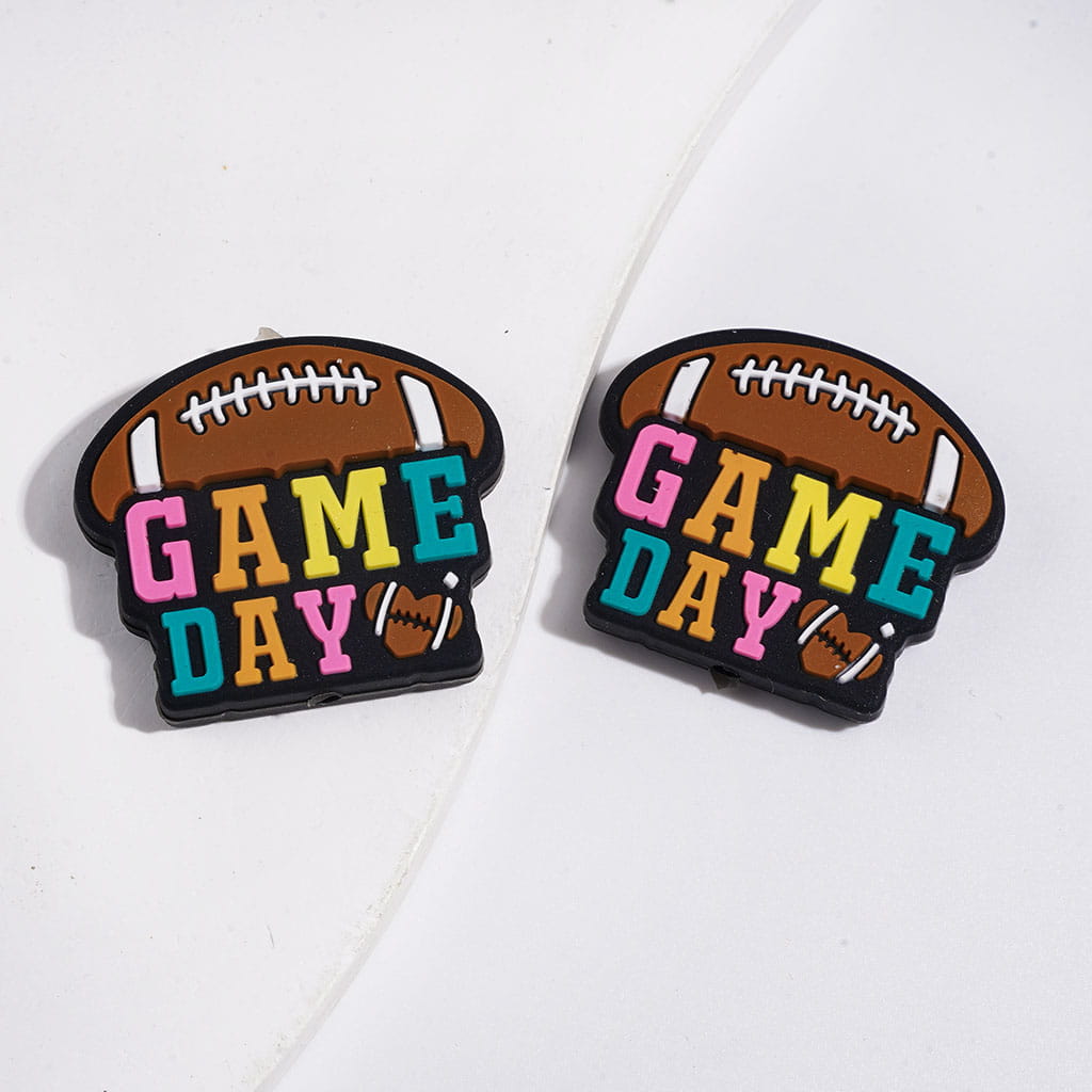Silicone Focal Beads with Text "GAME DAY" and Various Sports