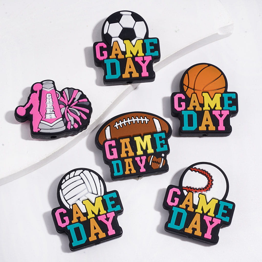 Silicone Focal Beads with Text "GAME DAY" and Various Sports