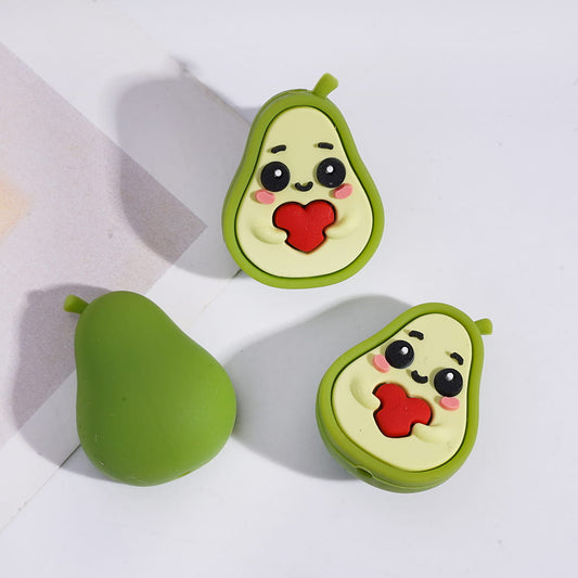 Silicone Focal Beads 3D Cute Avocado Holding Red Heart