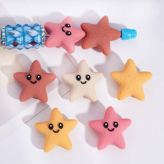 Silicone Focal Beads 3D Happy Starfish in Various Colors, Random Mix