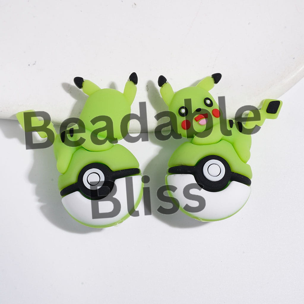 3D Small Monster Electric Character Lying on Magic Ball Silicone Focal Beads, 30*38MM Multi-Color