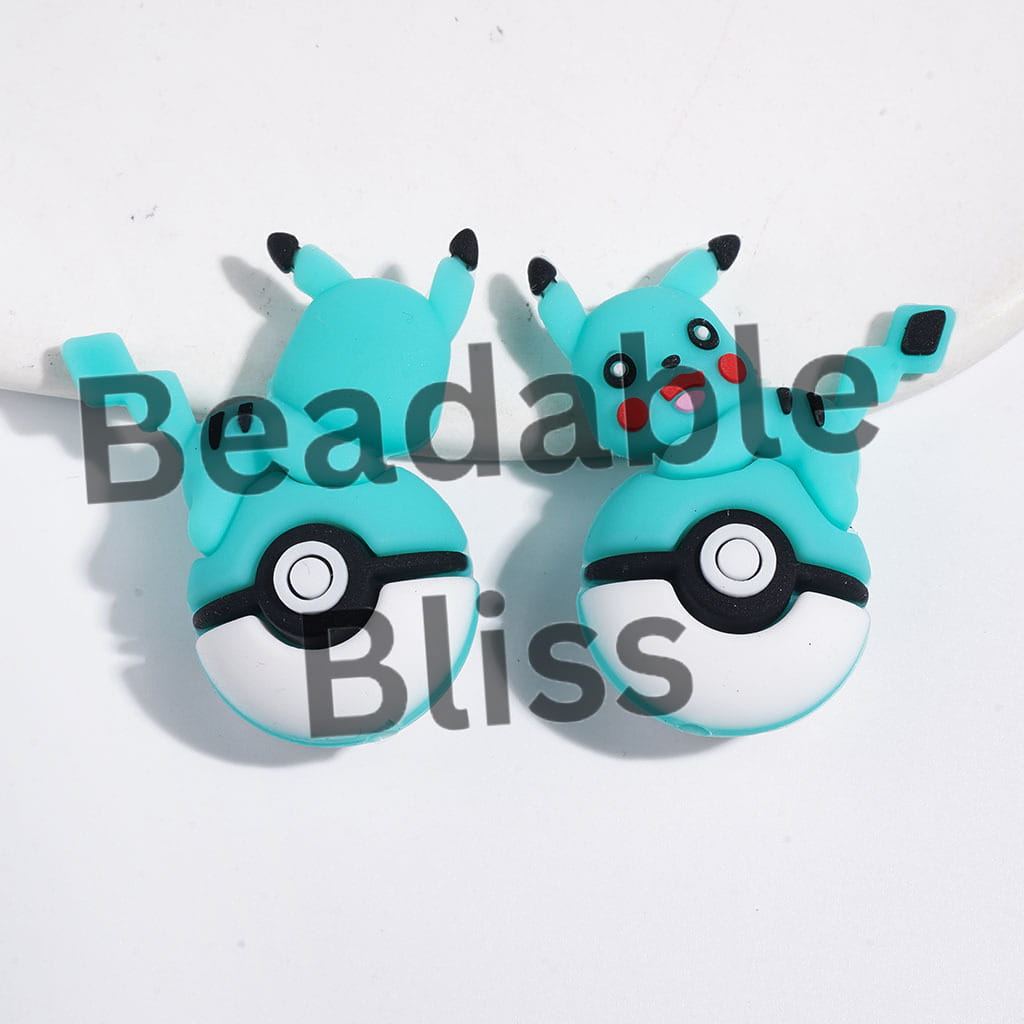 3D Small Monster Electric Character Lying on Magic Ball Silicone Focal Beads, 30*38MM Multi-Color