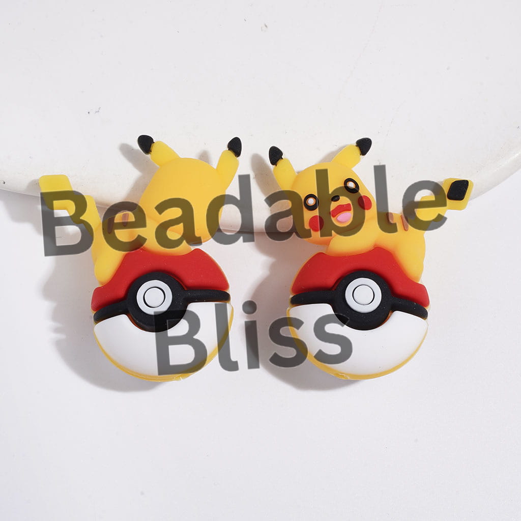 3D Small Monster Electric Character Lying on Magic Ball Silicone Focal Beads, 30*38MM Multi-Color