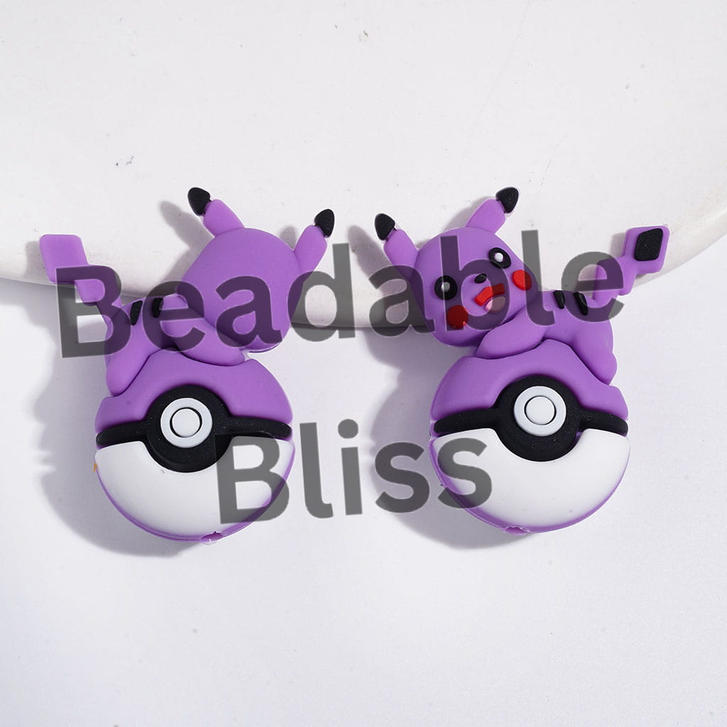 3D Small Monster Electric Character Lying on Magic Ball Silicone Focal Beads, 30*38MM Multi-Color