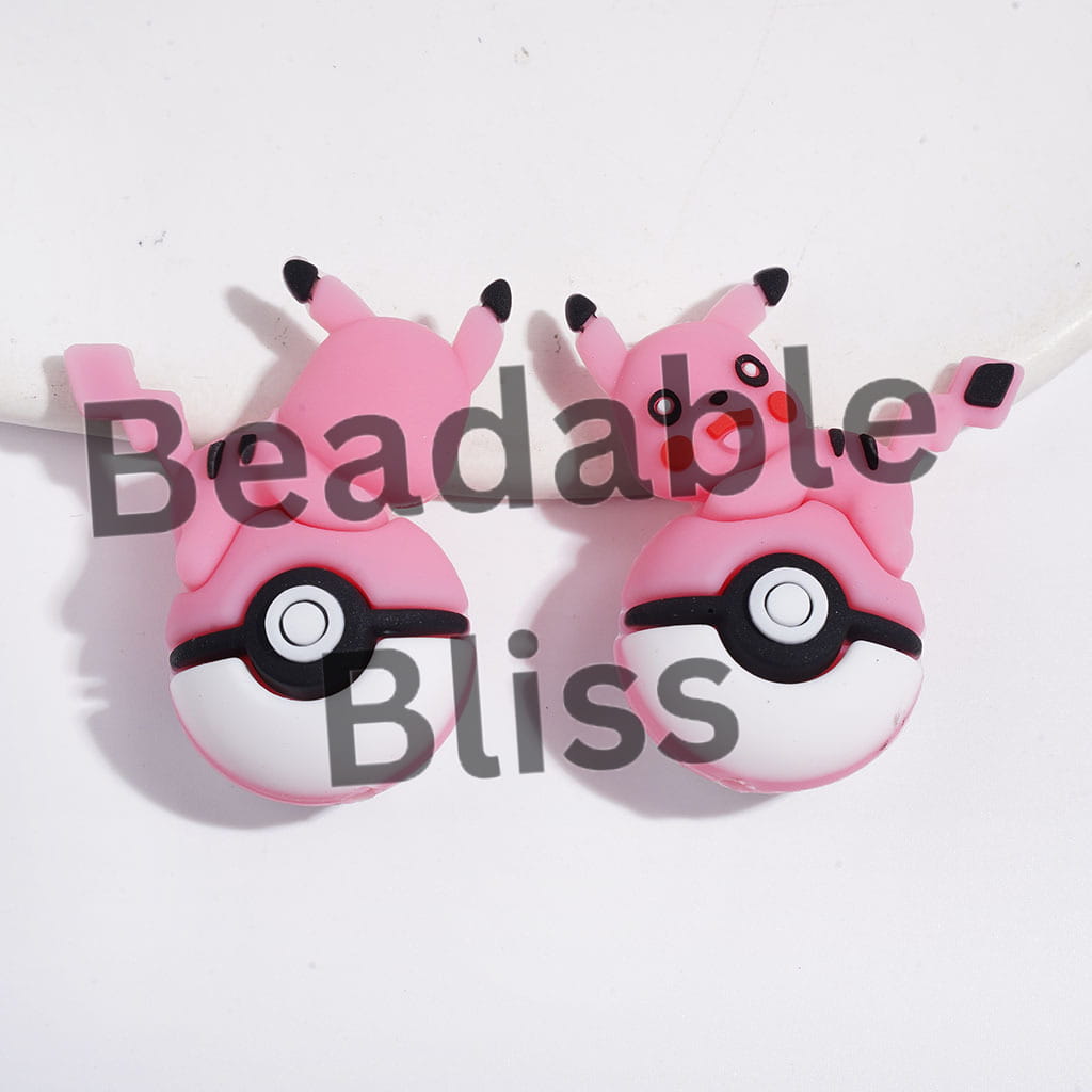 3D Small Monster Electric Character Lying on Magic Ball Silicone Focal Beads, 30*38MM Multi-Color