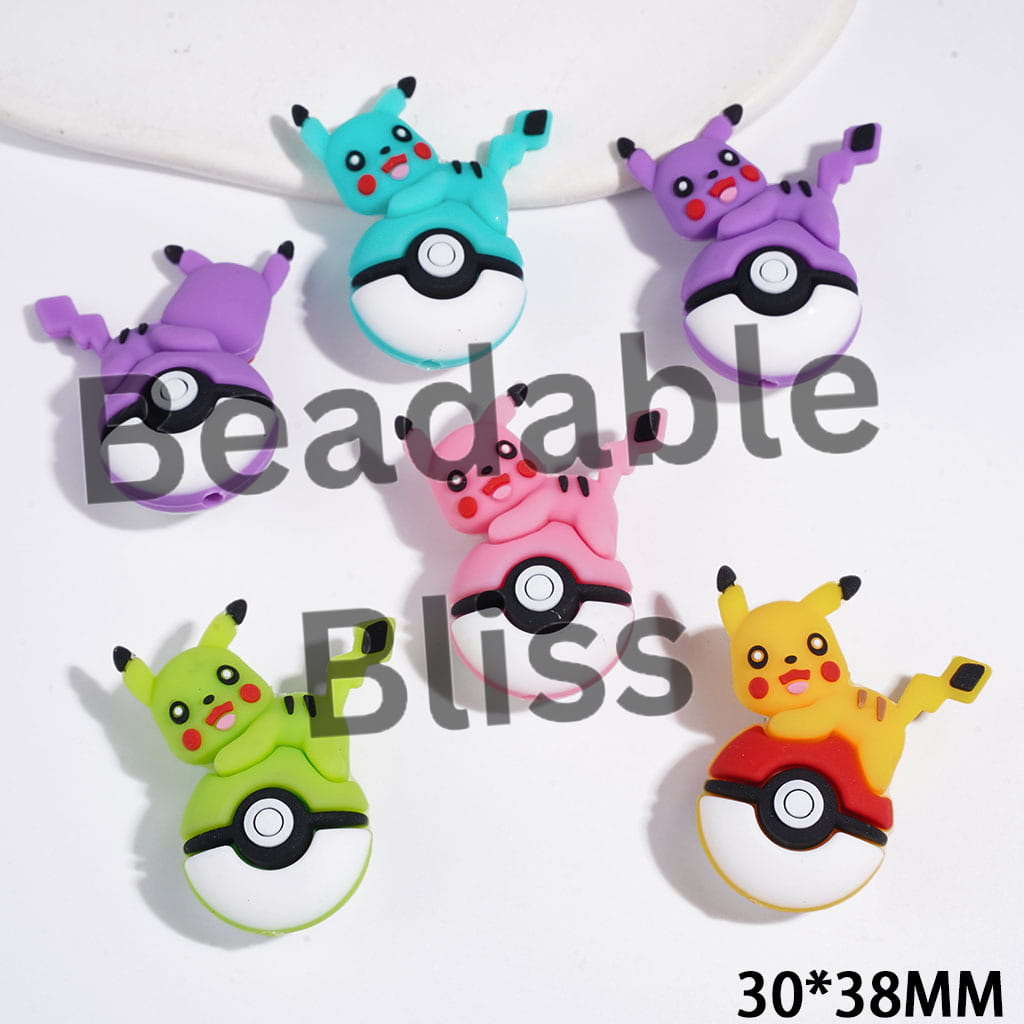 3D Small Monster Electric Character Lying on Magic Ball Silicone Focal Beads, 30*38MM Multi-Color