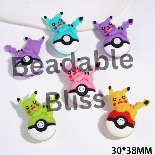 3D Small Monster Electric Character Lying on Magic Ball Silicone Focal Beads, 30*38MM Multi-Color