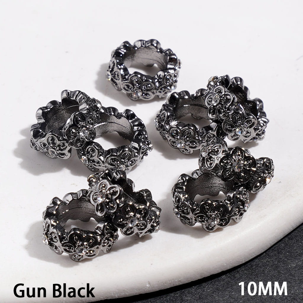 Metal Spacer Beads with Flower and Clear Rhinestone, 10MM Multi-Color