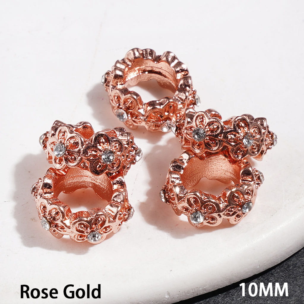 Metal Spacer Beads with Flower and Clear Rhinestone, 10MM Multi-Color