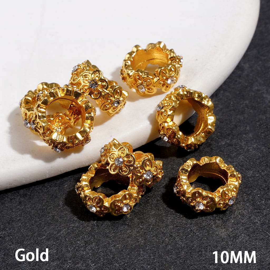Metal Spacer Beads with Flower and Clear Rhinestone, 10MM Multi-Color