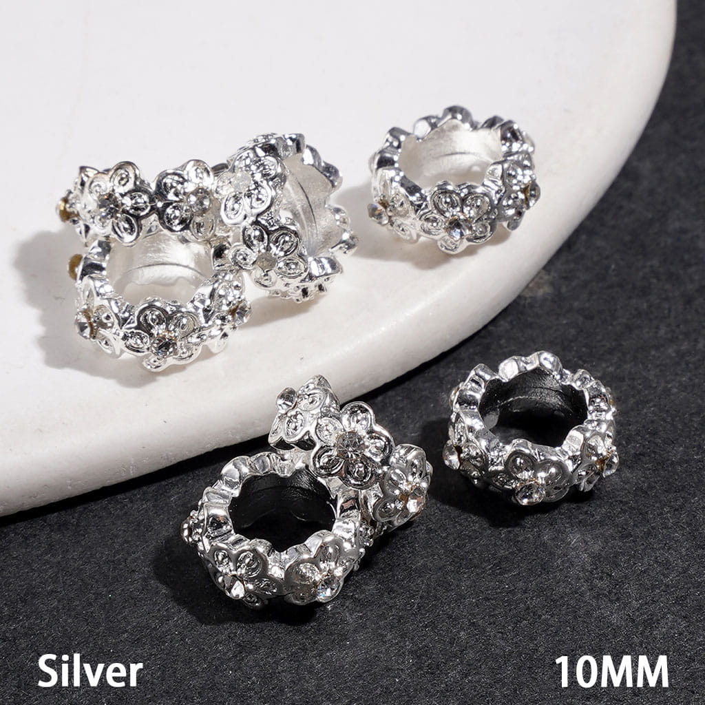 Metal Spacer Beads with Flower and Clear Rhinestone, 10MM Multi-Color