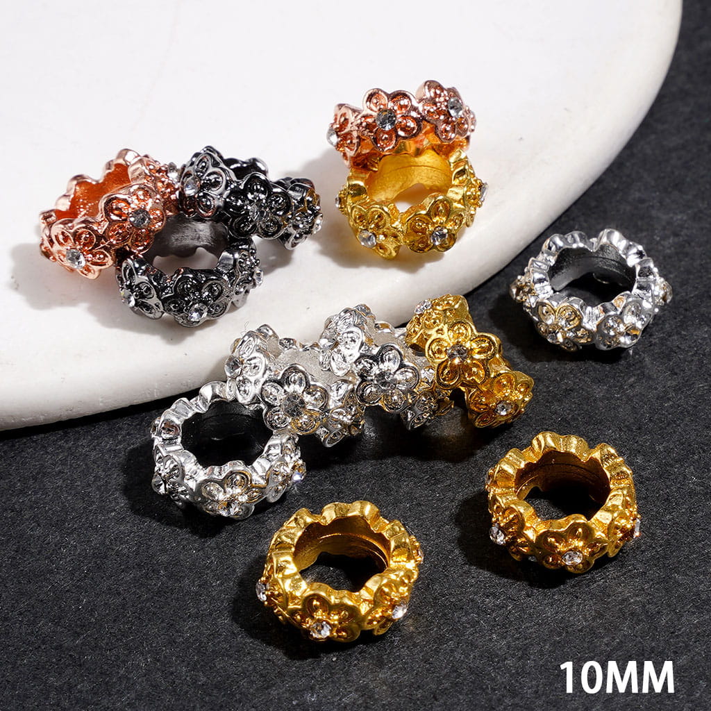 Metal Spacer Beads with Flower and Clear Rhinestone, 10MM Multi-Color