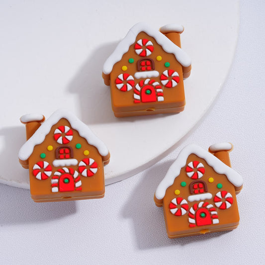 3D Silicone Focal Beads Cute Christmas House Cabin
